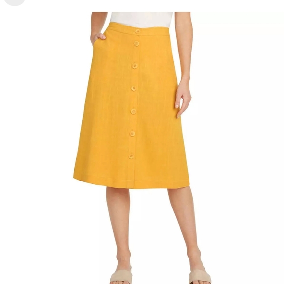 NWT Matty M Women's Linen Blend Skirt Button Front Elastic Waist Side Pockets - Picture 1 of 6